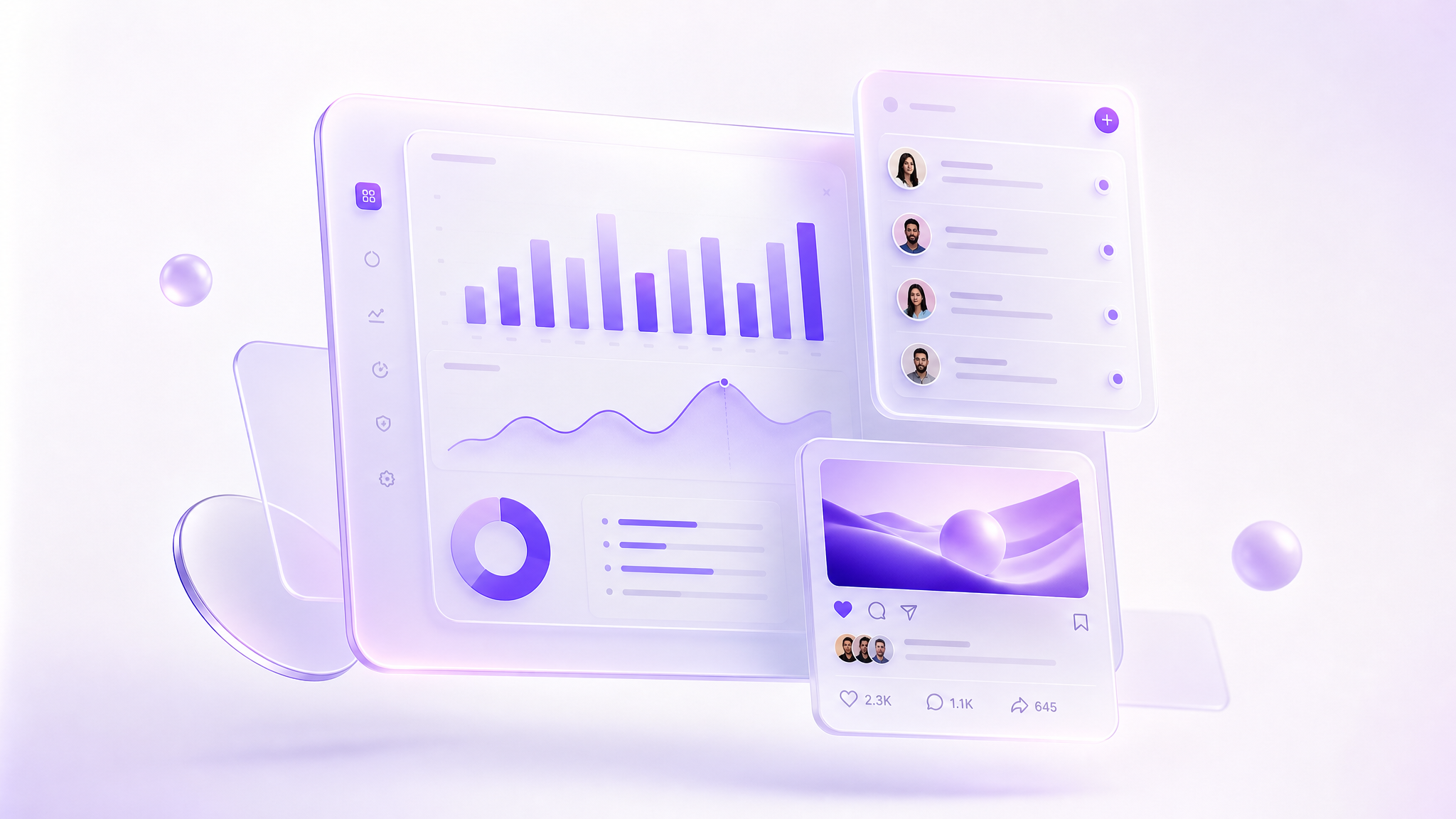 Loravi dashboard with charts, contacts and social post previews